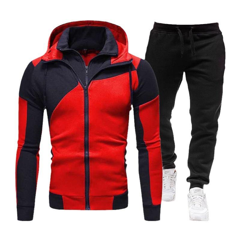 Men's 2-Piece Tracksuit Color Block Zip-Up Hoodie Sweatpants Casual Sports Jogger Set