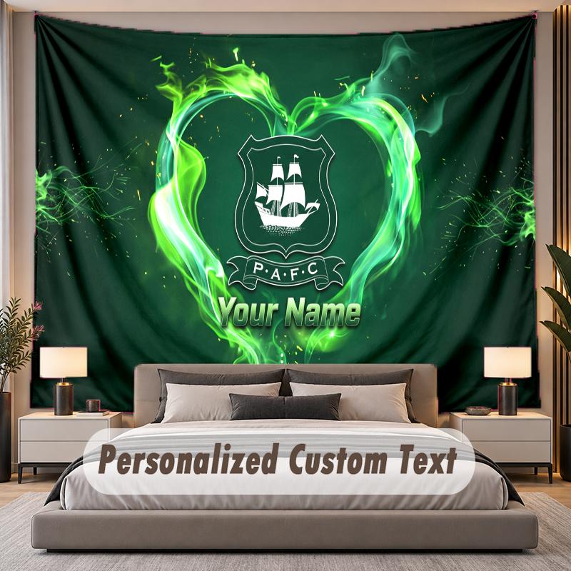 Custom Name Text Tapestry Plymouth Argyle FC Personalized Polyester Wall Tapestry For Bedroom And Room