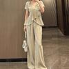 Giant Skinny Pear Shape Body Set Large Size Summer Set Short Sleeve Shirt + Trousers Two-piece Set Women