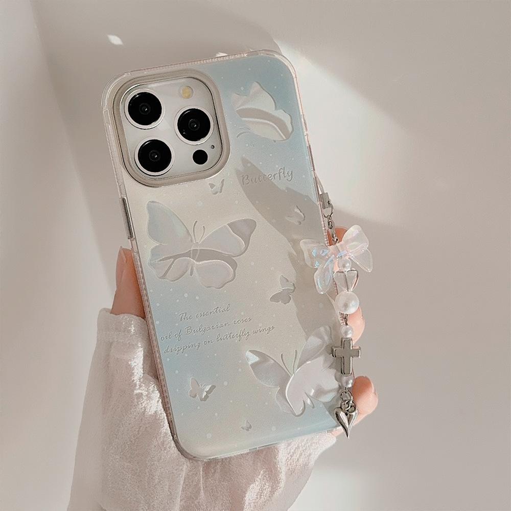 Blue Gradient Hollow Butterfly Suitable for IPhone 15 IPhone 14 Promax Super Fairy 13 Hanging Chain 16 Water Ripples