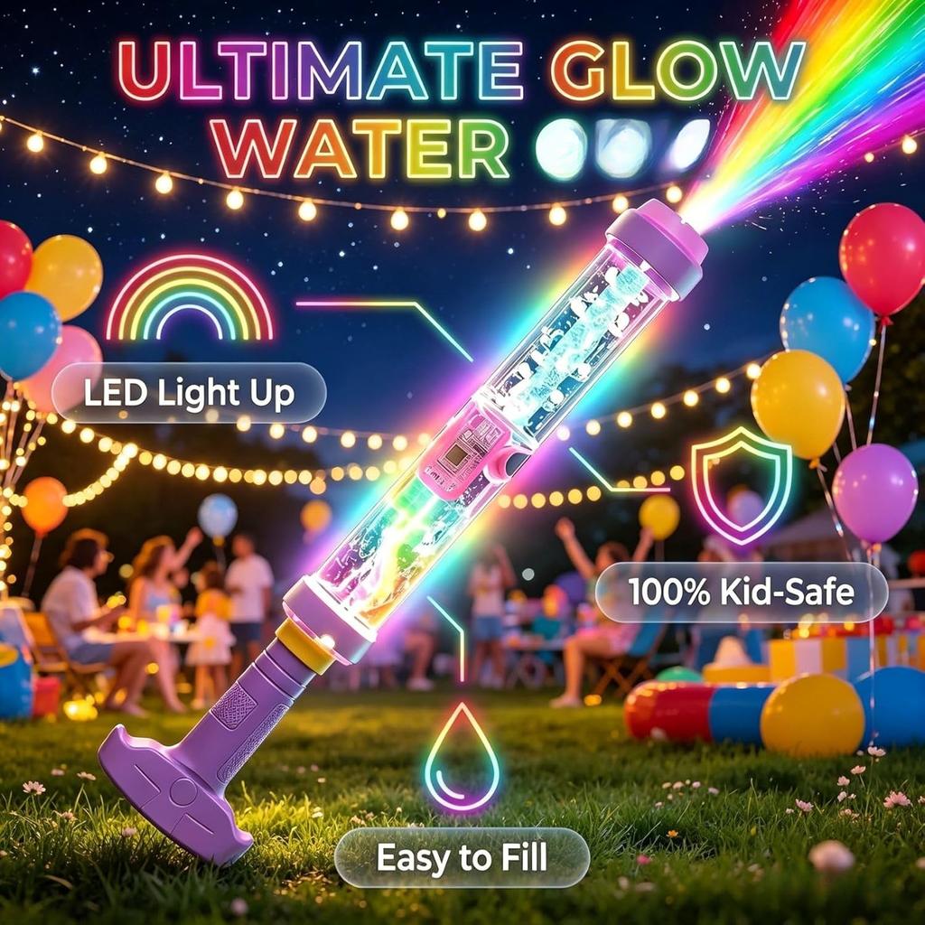 Firework Spray Glowing Rainbow LED Magic Water Blaster for Summer Pool Backyard Beach Birthday Party Outdoor Game