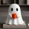Modern Home Accents Ghost Drinking Coffee Figurine, 3D Printed Cute White Holding A Mug Figurine Statue, Spooky Halloween Decoration for Bars,