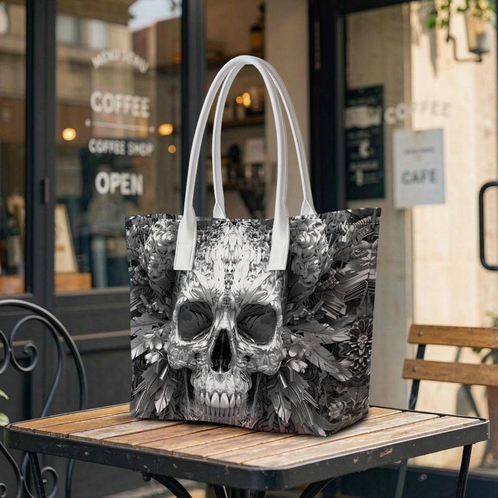 Gothic Skull Print Tote Bag Fashion Casual Shoulder Top Handle Handbag for Daily Use