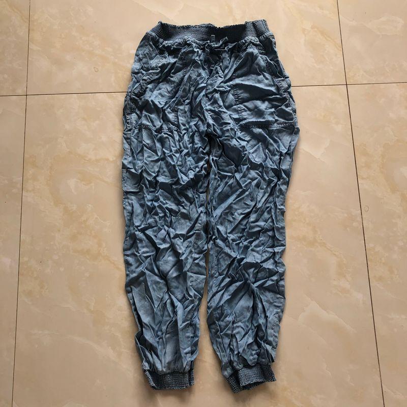 Tencel Casual Pants Spring & Fall New Arrival Foreign Trade Women's Clothing Elastic Waistband Lace-up Pocket Drawstring Thin Pants 27651