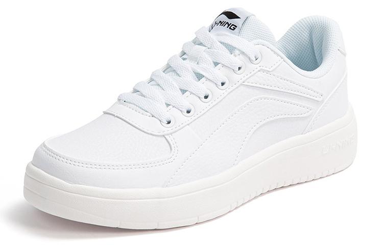Li Ning Leather Slip Resistant Abrasion Resistant Low top Skateboard Shoes Women's White AGCR470-2