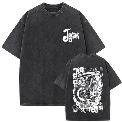 Vintage gewaschenes 'JoJo's Bizarre Adventure' Joseph Joestar Muster T-Shirt, lässiges lockeres T-Shirt für Herren und Damen