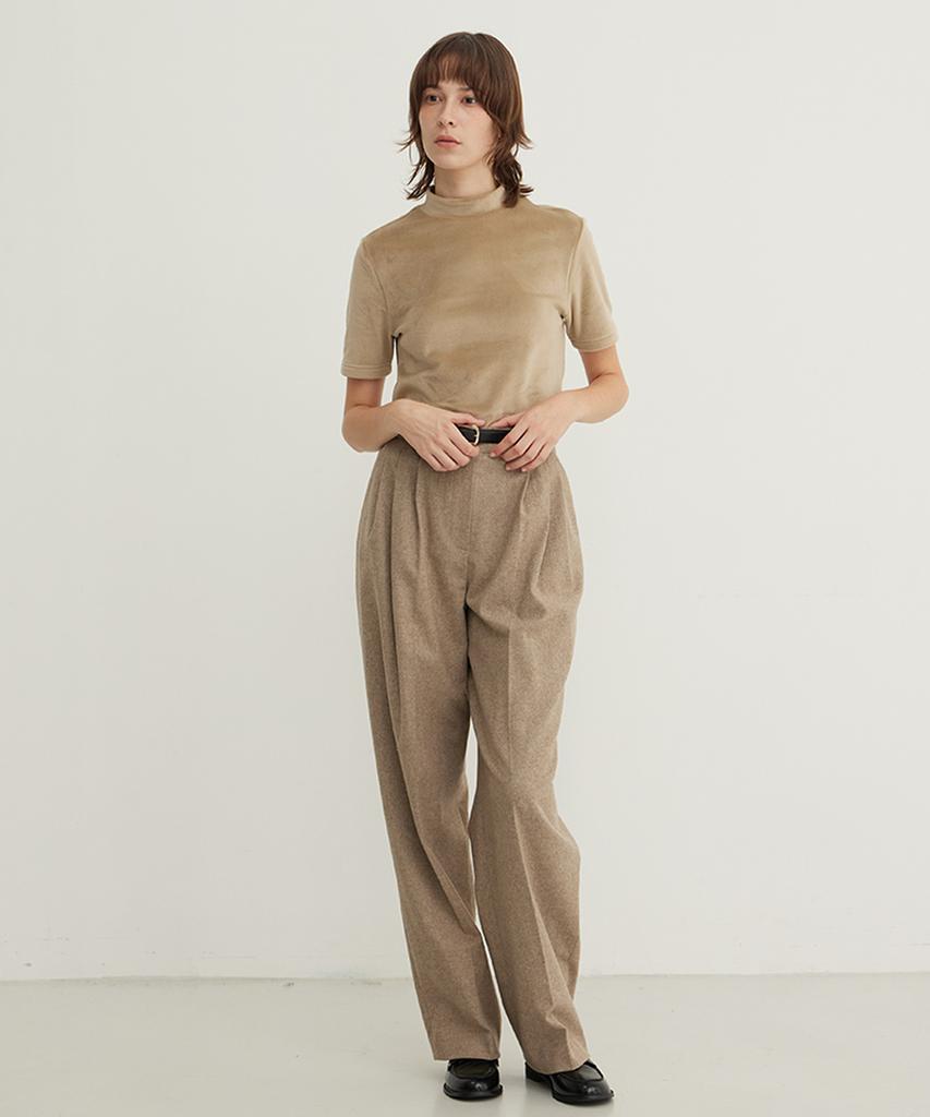 STEP AROUND Wool Blend Wide Pleated Slacks_Taupe