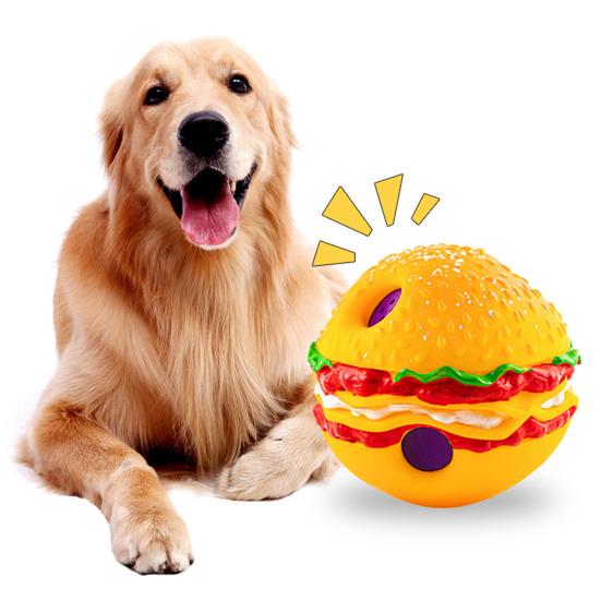 Haustierspielzeug, Burgerform, Kichergeräusch, lockt bissfest, Zahnpflege, multifunktionale Zahnreinigung, Spielspielzeug, Hund, wackelt, Kicherball, Heimtierbedarf