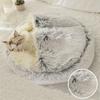 Fluffy Hooded round Cat Bed Anti-Anxiety Cave with Anti-Slip Bottom Machine Washable Pet Blanket Comfortable Soft Cat House