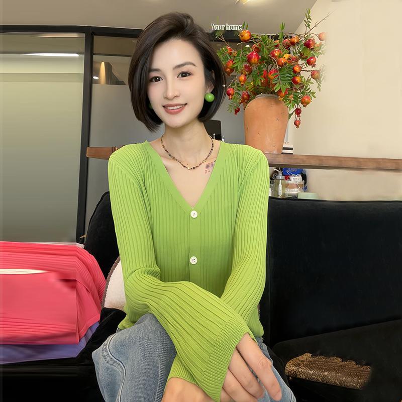 Women's Ice Silk Knit Cardigan - Short Style for Spring & Summer