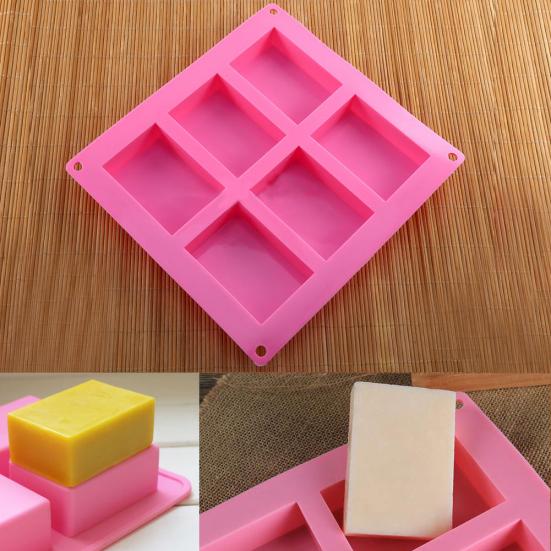 1 Pc 6-Cavity Plain Rectangle Soap Mold Silicone Craft DIY Cake Making Mould