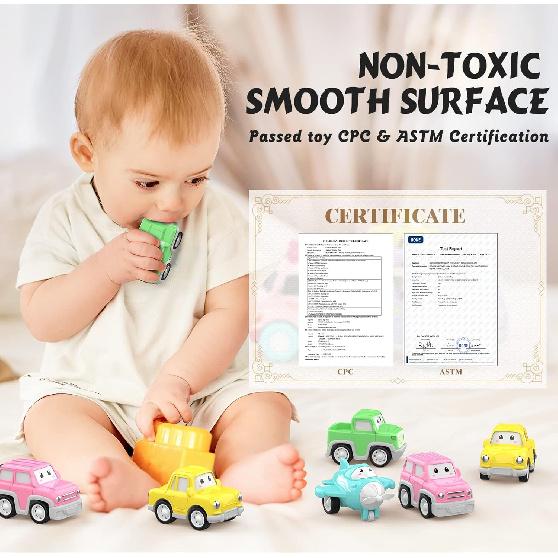 Toys for 1 2 3 Year Old Girl, 5-in-1 Carrier Truck for Toddler Girl, Friction Power Toy Cars with Light & Sound, Birthday Gifts, Pink