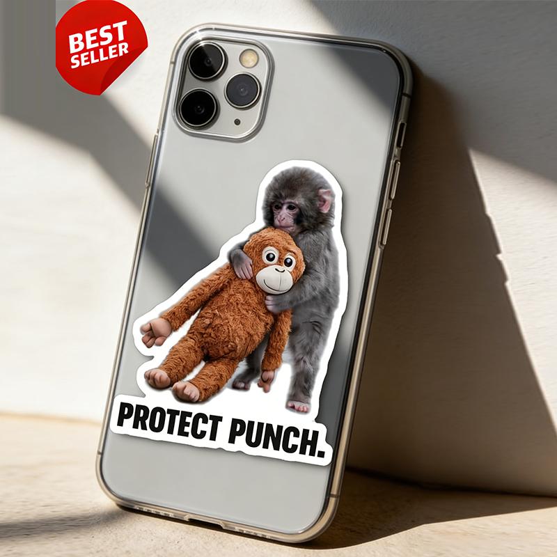 10pcs Protect Punch The Monkey Sticker Funny Cute Monkey Holding Sticker For Laptop Water Bottle Phone Car Room Notebook Decor