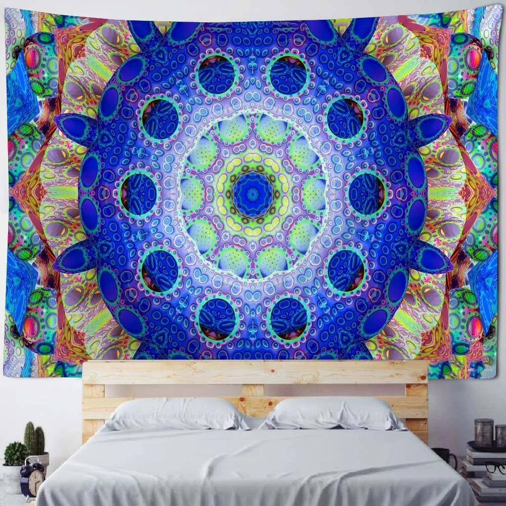 Bohemian Home Fabric Wall Decor Mandala Tapestry Wall Hanging Psychedelic Multicolor Geometric Fractal Art Room Decor