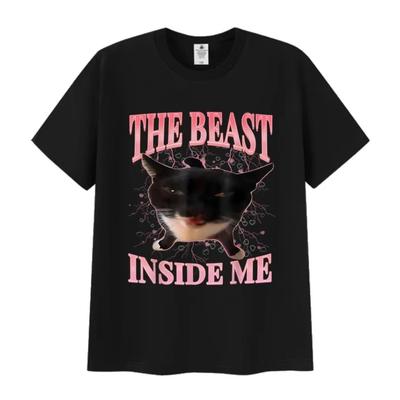 A Fera Dentro de Mim Camiseta Meme de Gato Engraçada para Homem Mulher Verão Harajuku Vintage Camiseta Unissex Casual Oversized Algodão