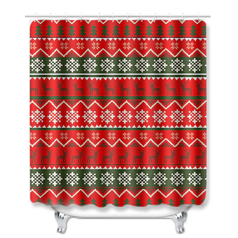 Christmas Shower Curtain Floor Mat Combination Four-Piece Set Kitchen Door Mat Bedroom Living Room Carpet