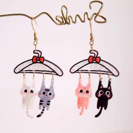 Novelty Cartoon Cat Drops 1 Pair Cute Dangle Drop Earrings for Women, 2D Acrylic Kitten Playful Accessory Gift Hang on Clothes Hanger Earrings, Funny
