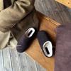 Retro leather Boken bag head slippers women wear winter warm round head lazy thick sole one pedal warm cotton shoes