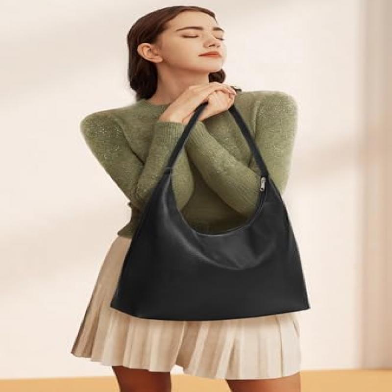KALIDI Women's Handbag Shoulder Bag PU Leather Tote Bag Vintage Hobo Bag with Zipper Large Capacity for Work School Casual Daily