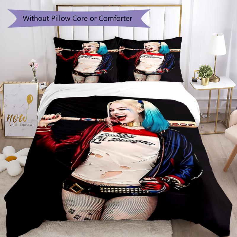 3pcs Harley Quinn Bedding Set Duvet Cover Closure Includes 1 Duvet Cover & 2 Pillowcases, Soft and Comfortable for All Seasons.