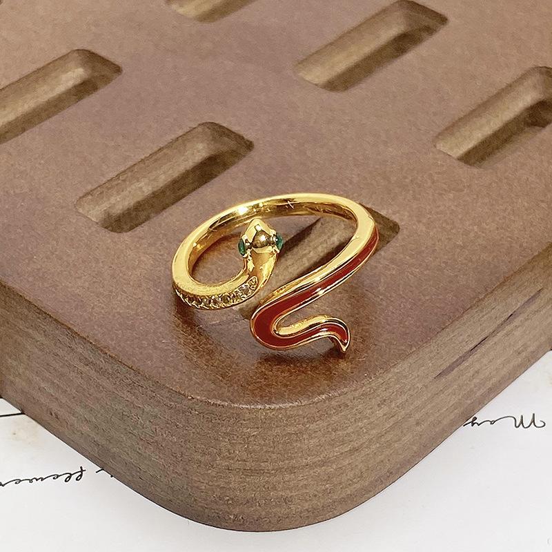 Court Style Medieval Red Lucky Transfer Enamel Drip Oil Opening Ring Butterfly High Sense Ring Woman