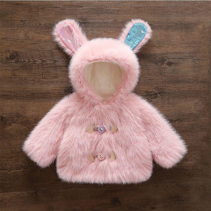 

Дівчаче бавовняне пальто на флісовій підкладці: Зимова дитяча куртка з капюшоном та милими вушками, корейський стиль. 110 cm рожевий