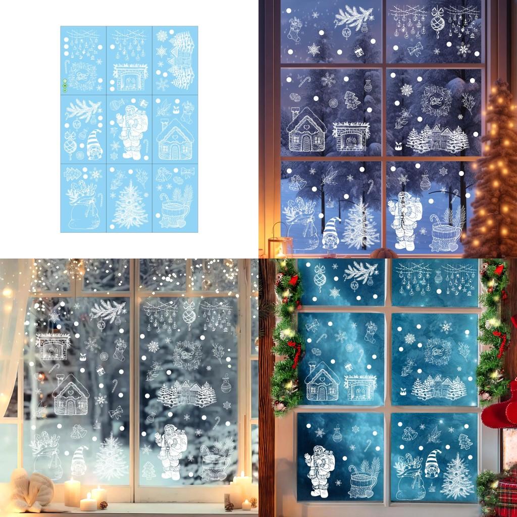 Christmas Decor Window Clings Pvc Snowflake Santa Static Stickers For Holiday Celebration