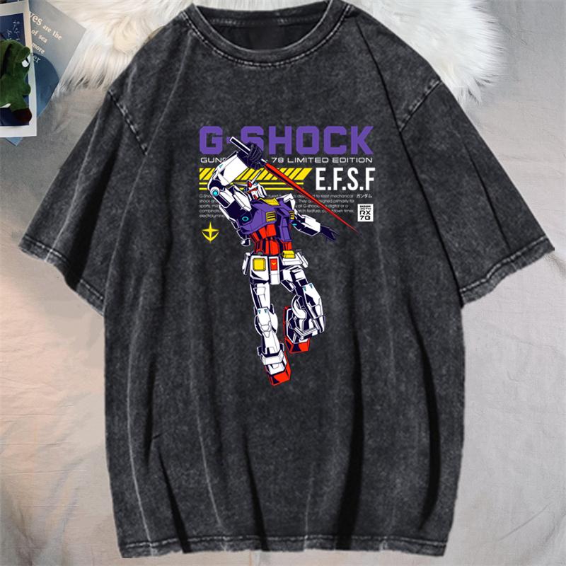 Anime GUNDAM Barbatos Graphic Printed Tshirt Mens and Womens Washed Tshirt High Quality Vintage Cotton Tshirt YK Top