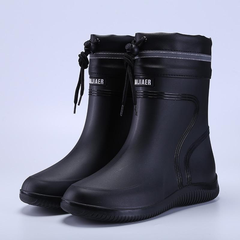 Fashion Rain Boots Waterproof Shoes Men's Tide Medium and Short Boots Wear Fleece Warm Non-slip Rain Shoes Women's Fishing Shoes Glue Shoes