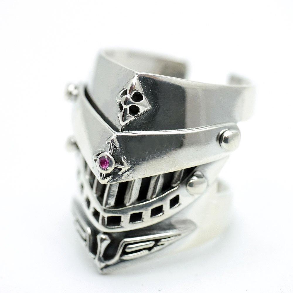 Silver One si Medieval Armor Ring for 925 Sterling Silver with One Size Fits Sizes Men, Garnet, All, 15-23