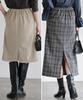 Pierrot Brushed Stretch Size Check Pattern Cashmere-Touch I-Line Skirt, Fabric, Waist, Below-the-Knee Length, Women's, M,