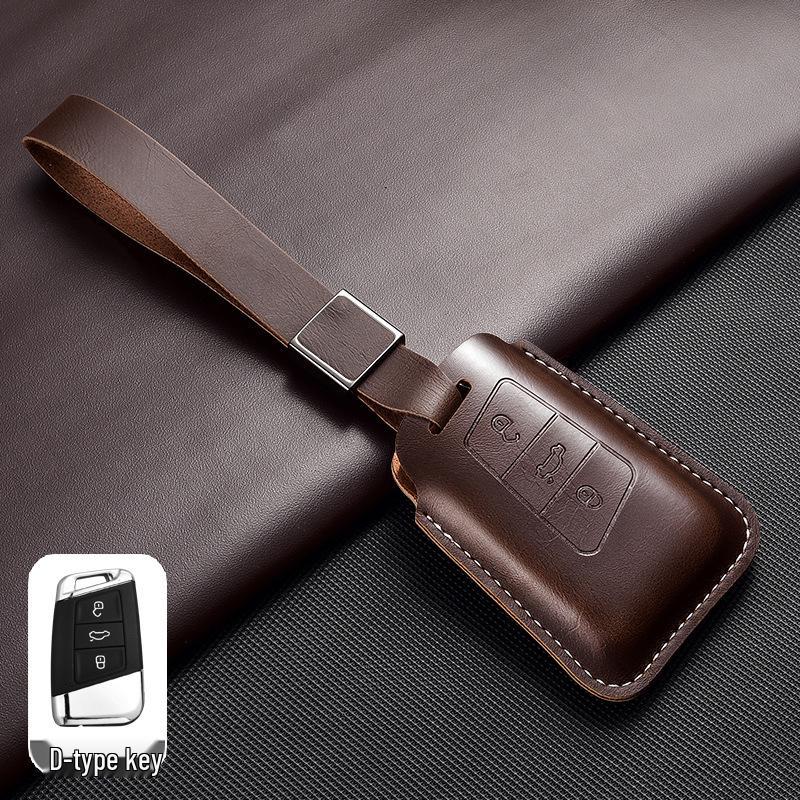 Leather Key Case for Volkswagen Models: T-Cross, Lavida, Lamando, Bora, Tiguan, Sagitar, Polo, Magotan, Passat, Tharu