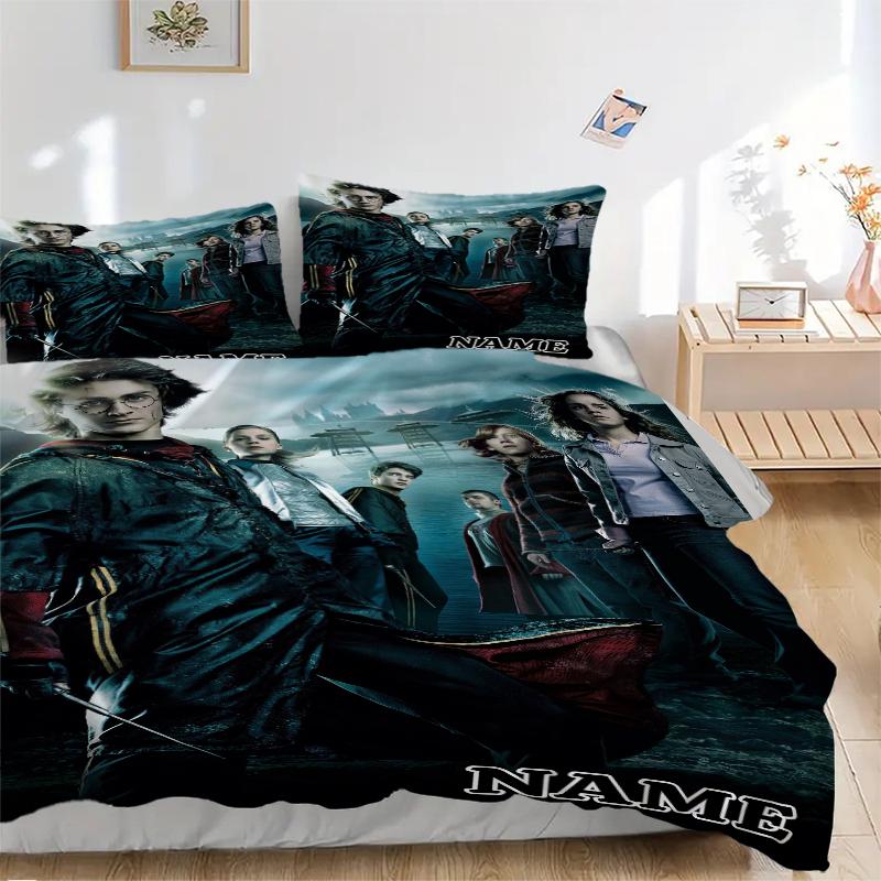 Custom Name Cartoon Harryl Bedding 3 Piece Set HD Print Duvet Cover Pillowcases for Teens Adult Bedroom Decoration