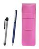 Pink Grained Leather Pen Case with a Silver Pen and a Slim Rotating Ballpoint Pen Set Metal-touch (blue) (SASP-ALST-PD04-L)