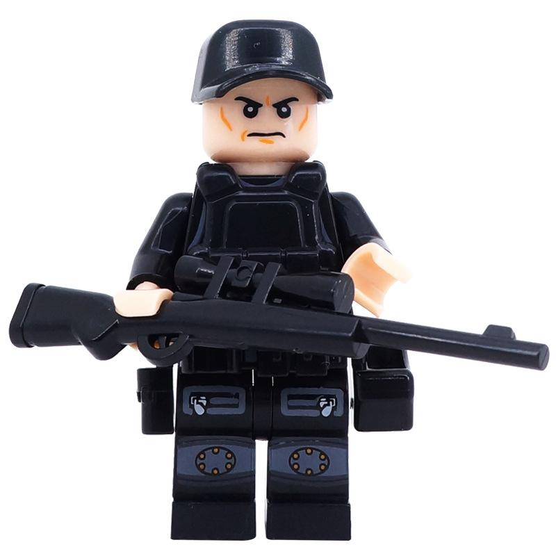 Qxl10 Black Swat Building Block Figurine Small Particle Mosaic Military Police Doll Toy