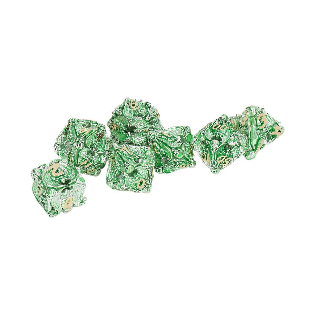 7pcs Hollow Polyhedral Dice Set Holiday Party Skull Pattern Copper Dice Props for Board Card Game