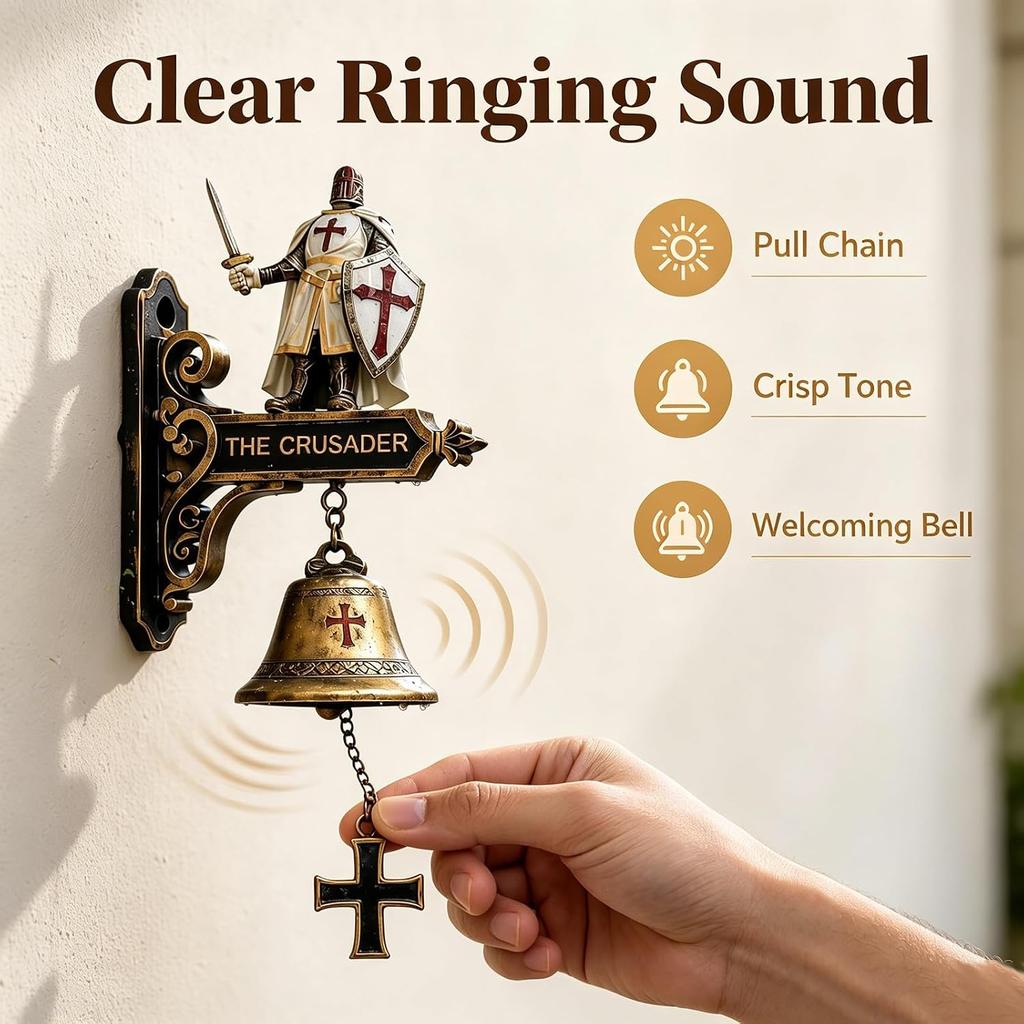 Medieval Crusader Doorbell Gothic Retro Cross Knight Decorative Entry Bell Weather Resistant Outdoor Wall Ornament for Man Cave Bar Porch Castle Home
