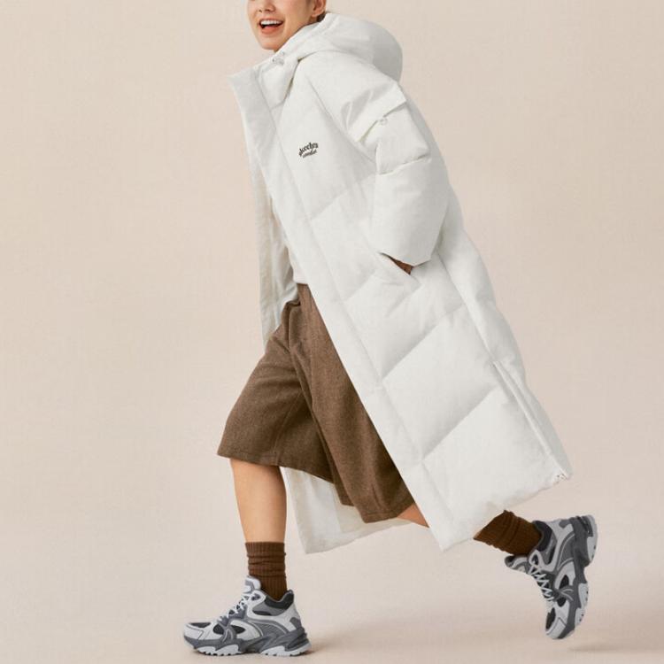 Skechers Windproof Water-Repellent Warm Comfortable Loose-Fit Street Fashion Versatile 600 Fill Duck Down Long Hooded Jacket L425U018-0074