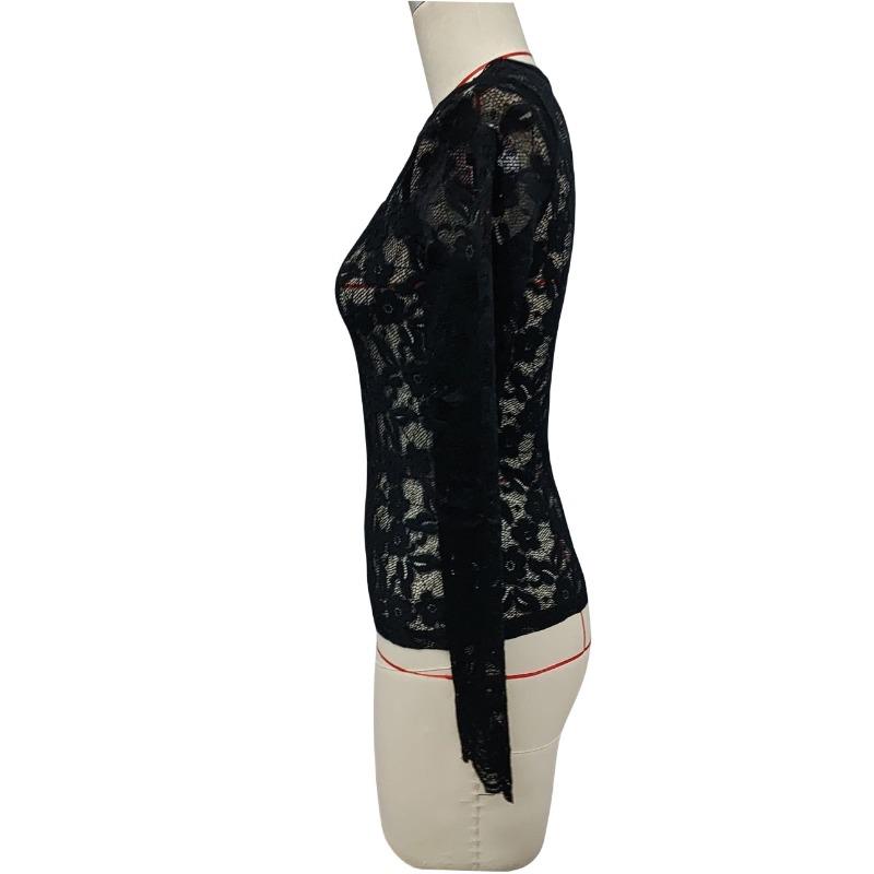 V-Ausschnitt Fächerförmiger Kragen Einlagiges Einfarbiges Langarm-T-Shirt Aus Spitze Slim Fit Schlankmachendes Oberteil Für Damen T-Shirts Damen