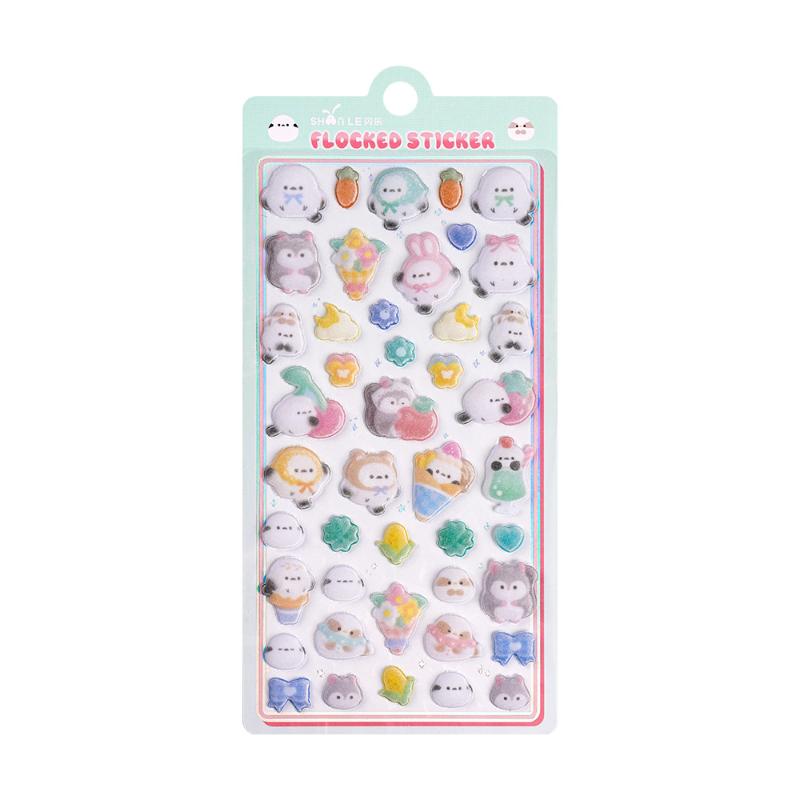 1Pc Cute Cartoon Animals Flocked Sticker Creativity 3D Relief Stickers Fun Scrapbooking Diy Diary Decoration Stationery Stickers