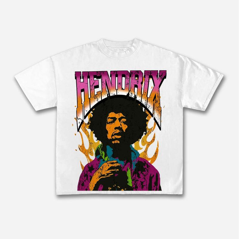 Jimi Hendrix Hip Hop Street mens Retro 100cotton Y2K West Coast style man fashion oversized Tshirt Casual Loose streetwear