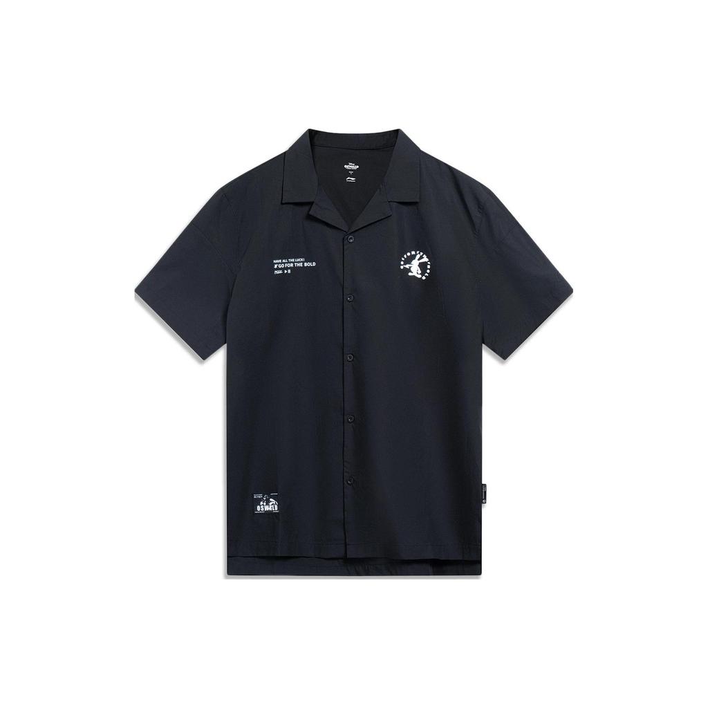 Li-Ning X Disney Oswald Series Cartoon Print Loose Casual Short Sleeve Shirt Men Tops Black ASHT207-1