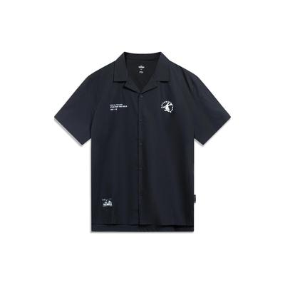 Li-Ning X Disney Oswald Series Cartoon Print Loose Casual Short Sleeve Shirt Men Tops Black ASHT207-1