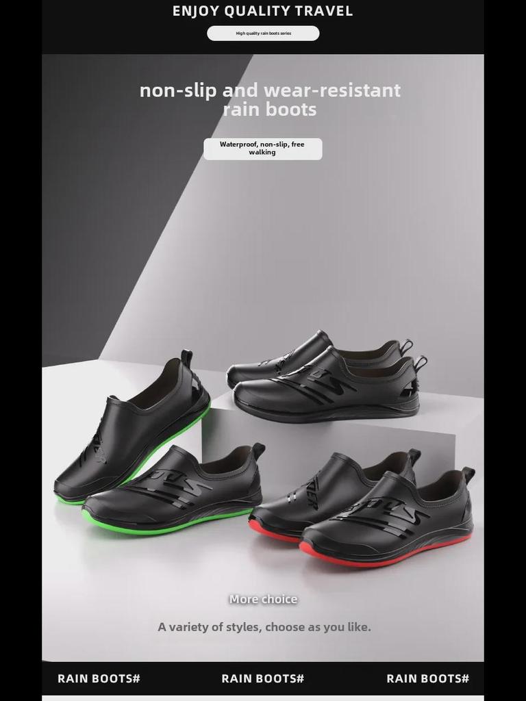 Men's Non-Slip PVC Low-Top Water Shoes for Catering, Car Wash, and Kitchen.