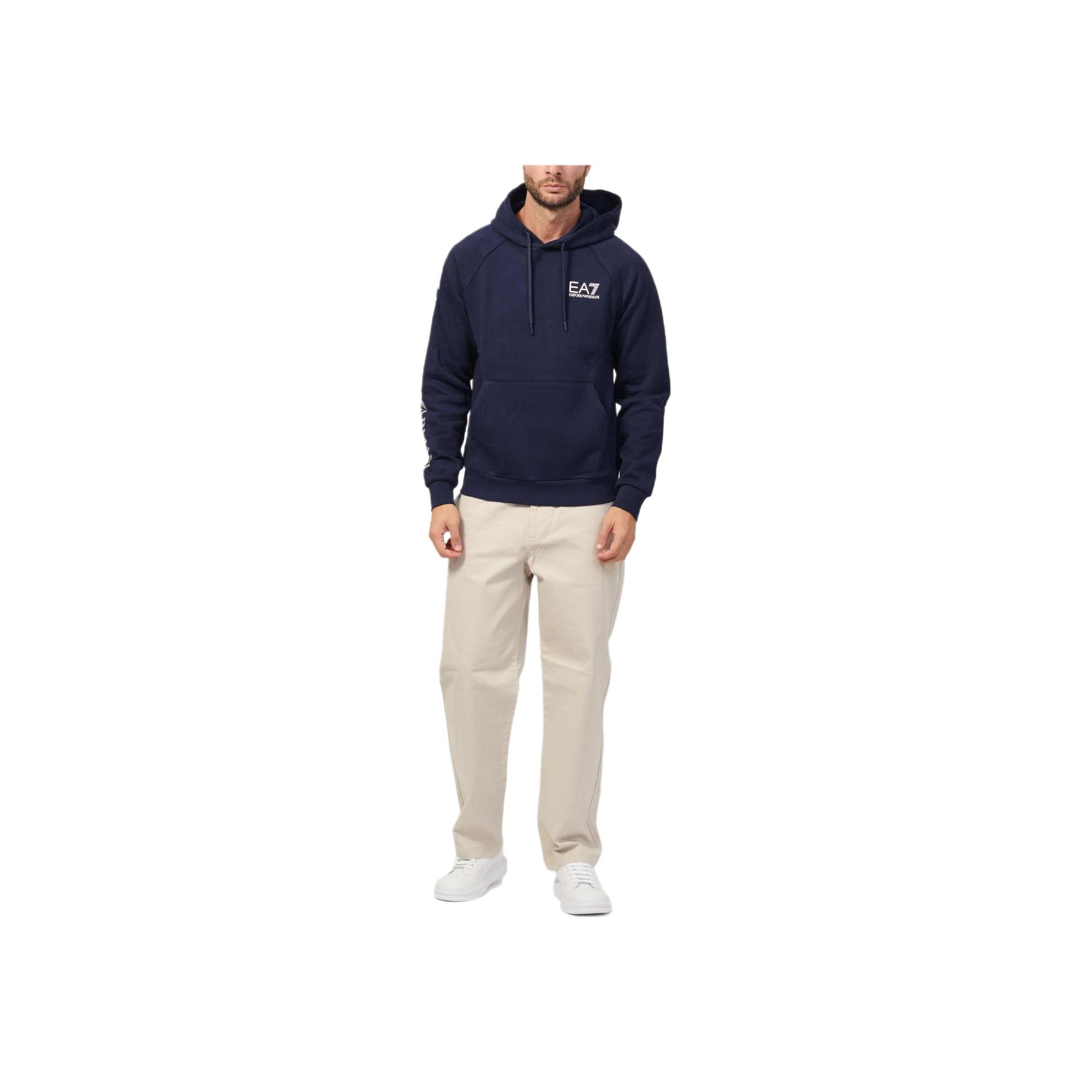 Emporio Armani EA7 Letter Print Hooded Pullover Fitted Long Sleeve Sweatshirt Men tops Navy-Blue 8NPM18-PJ05Z-1554 XXL