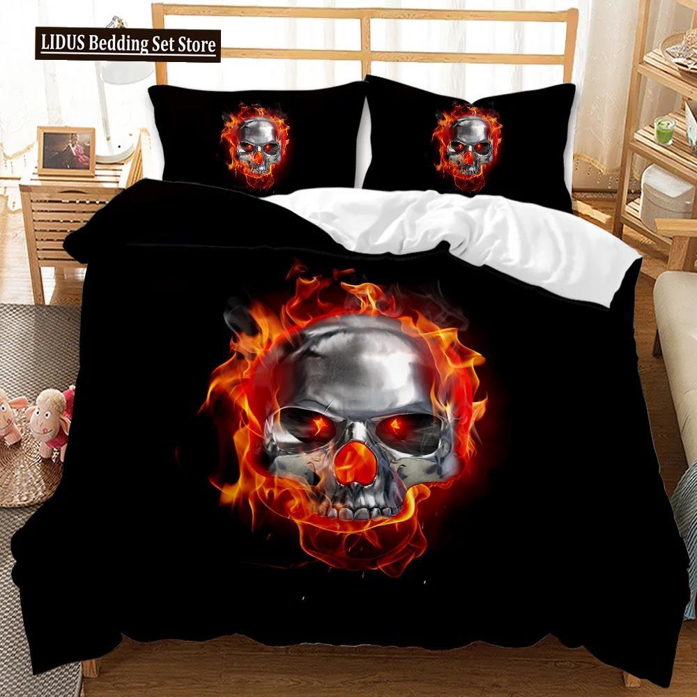 Skull Duvet Cover Set Halloween Men Horror Gothic For Boys Teens Adults Twin Bedding Set Queen King Size Polyester Qulit Cover