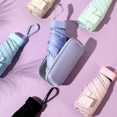 Mini Compact Pocket Umbrella for Women, Lightweight Umbrella, Anti-UV Parasol, 6 Folding, Sun, Rain, Windproof Box, Gift