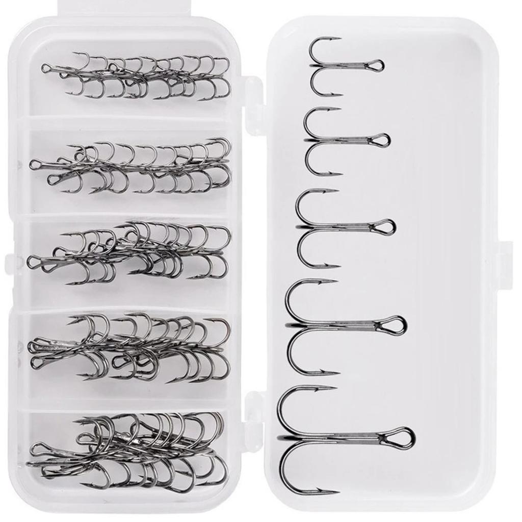 50Pcs Round Bend Treble Hook Set High Carbon Steel Fishing Hook High Carbon Steel Heavy Duty Fishing Tackle Set with Box
