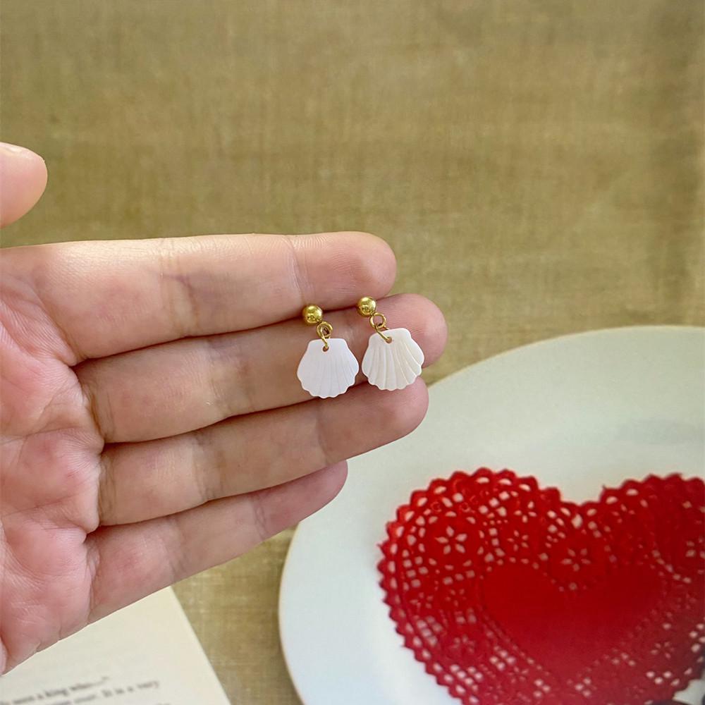 Retro White Shell Earrings: European & American Literary Design, Ancient Style, Colorfast Titanium Steel