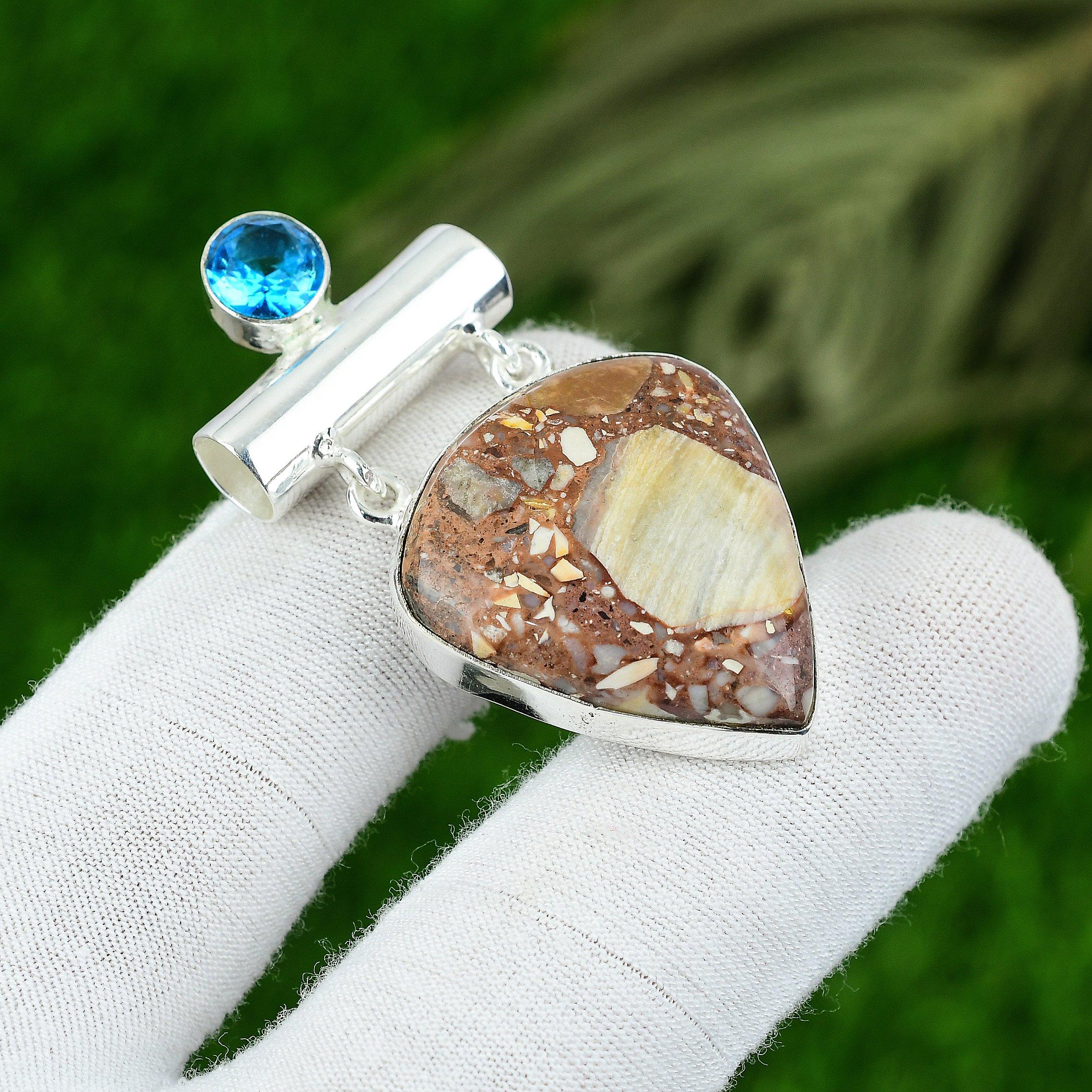 

Natural Red Brecciated Mookaite Gemstone Pendant 925 Sterling Silver Jewelry